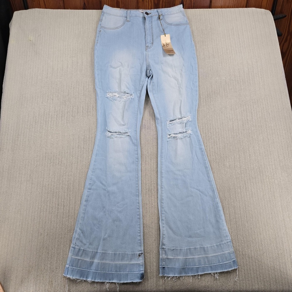 Aphrodite Jeans Juniors 15 Light Wash Flare Distressed Denim Frayed Hem Teen